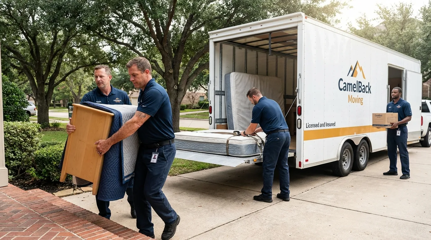 Crew loading residential truck for cross-state move from Santa Monica, CA
