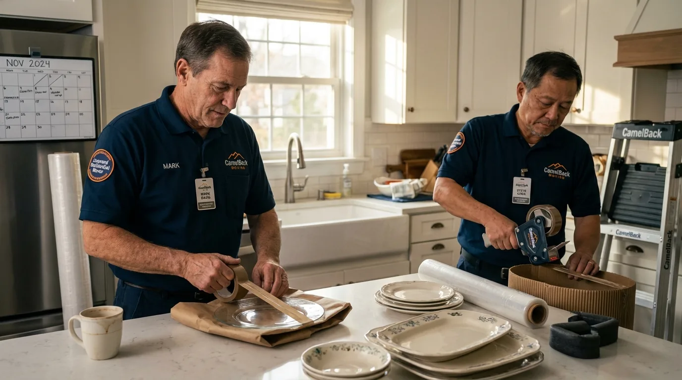 Professional crew packing kitchen dishware in Santa Monica, CA
